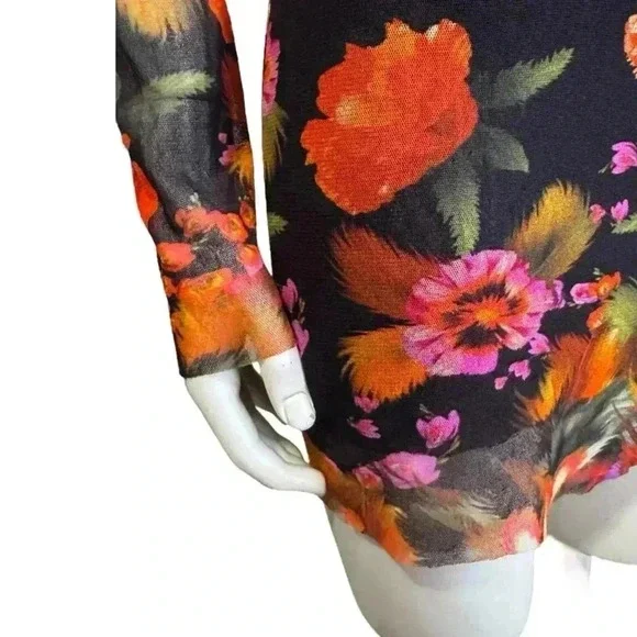 Fuzzi Mesh Floral Bodycon Mini Dress Long Sleeve Italian Designer Women’s Large - Picture 5 of 15
